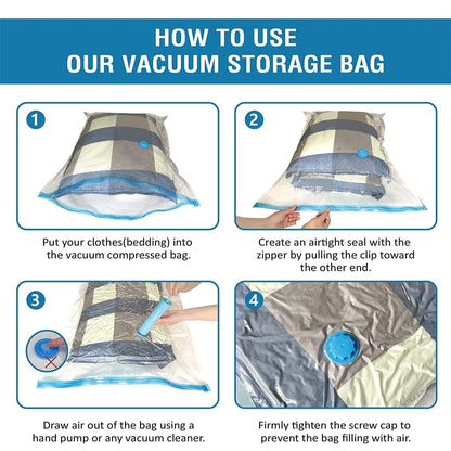 Vacuum Storage Bags for Clothes with Hand Pump – 5-Pack Space Saver Bags for Travel & Home – Self-Compression Organizer for Blankets, Comforters, Jackets & Sweaters