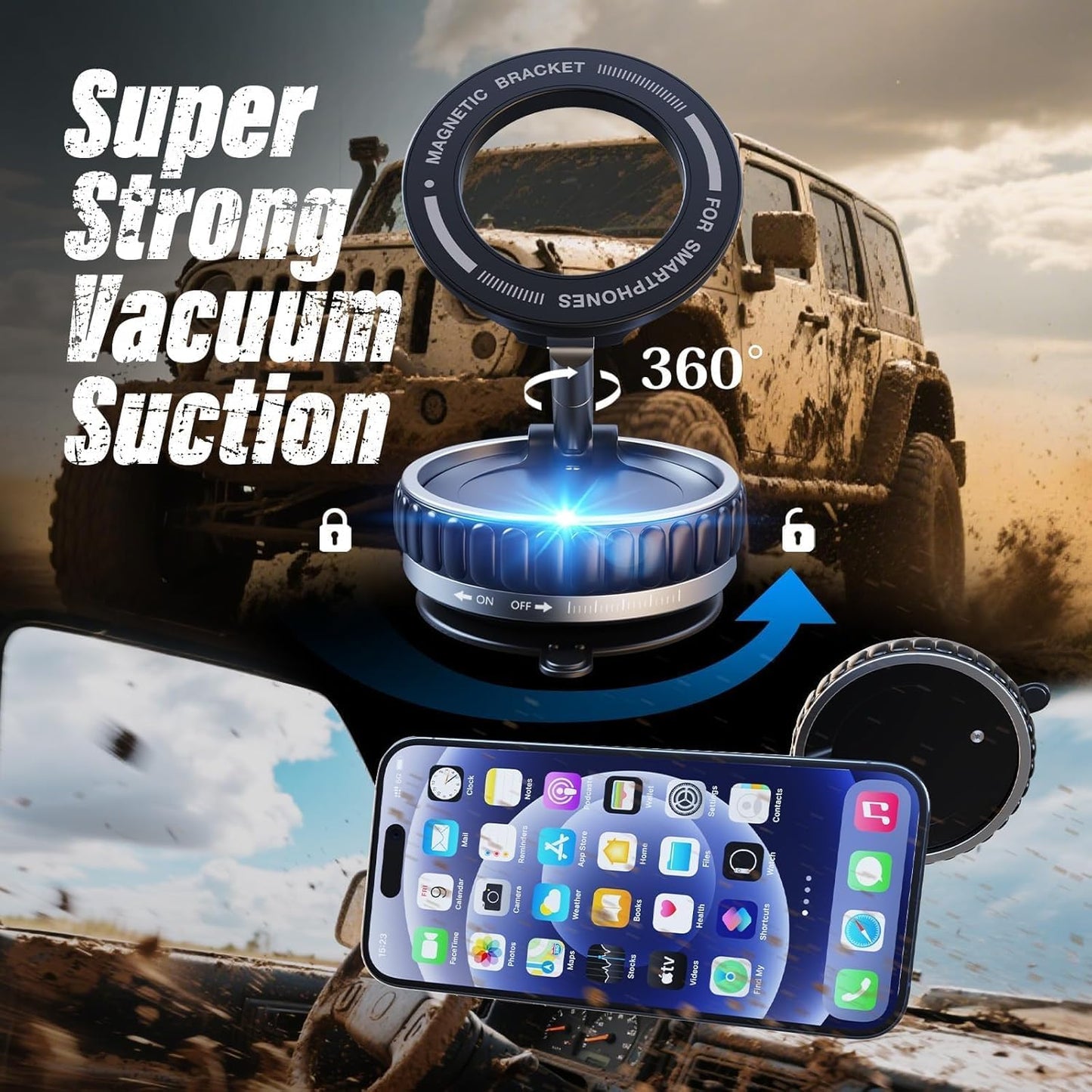 ZedGear 360° Magnetic Car Mobile Holder for Dashboard Vacuum Suction Phone Holder Mount Hand Free Magnetic Cell Phone Stand with Strong Grip Shockproof Suction Cup for Car Gym Office Table - Black