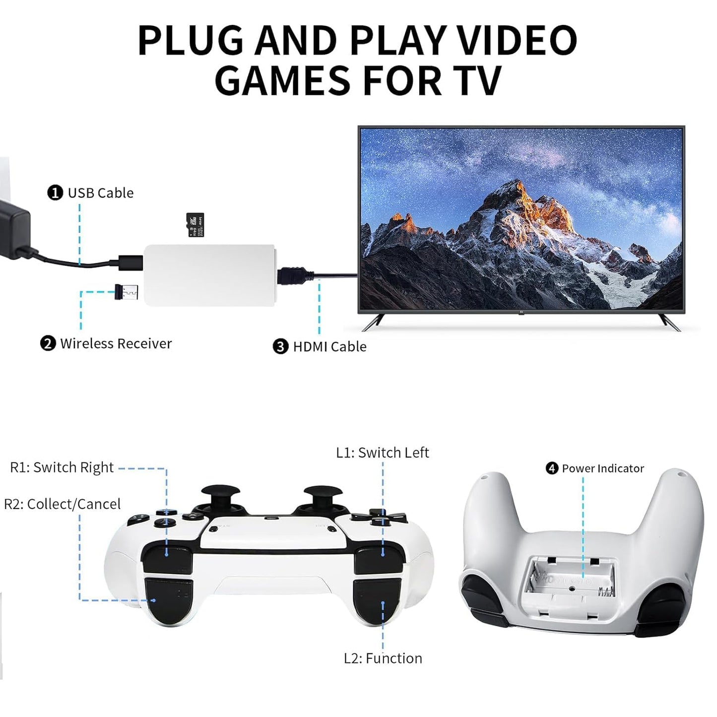 2.4G Wireless Game Stick New Wireless Console Retro Video Game for TV- 4K Ultra HD | Video Game | Gaming Console | Retro Game Stick | 20000 Plus Games | 23 Emulators | Dual-Player Setup |
