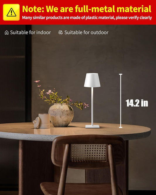 Cordless Table Lamp, Portable LED Desk Lamp, 5000mAh Battery Operated, 3 Color Stepless Dimming Up, for Restaurant/Bedroom/Bars/Outdoor Party/Camping/Coffee Shop Night Light(White)