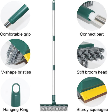 3 in 1 Bathroom Cleaning Brush with Wiper and Squeegees,Tiles Cleaning Brush with Long Handle Tile Cleaner Brush Bathroom Floor Brush Window Cleaning Brush Floor Scrub Brush Shower Squeezer