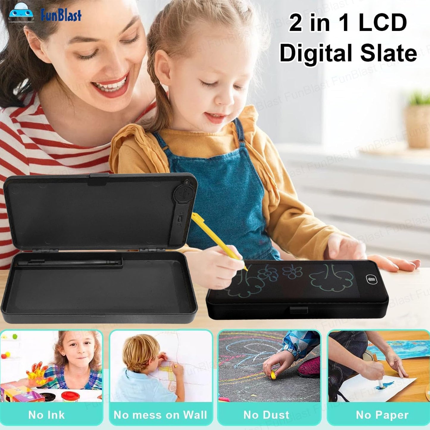 Writing Tablet Pencil Case for – 2 in 1 LCD Digital Slate for, E-Note Pad, Pencil Box for Kids, Doodle Writing Board for School Going Kids, Educational